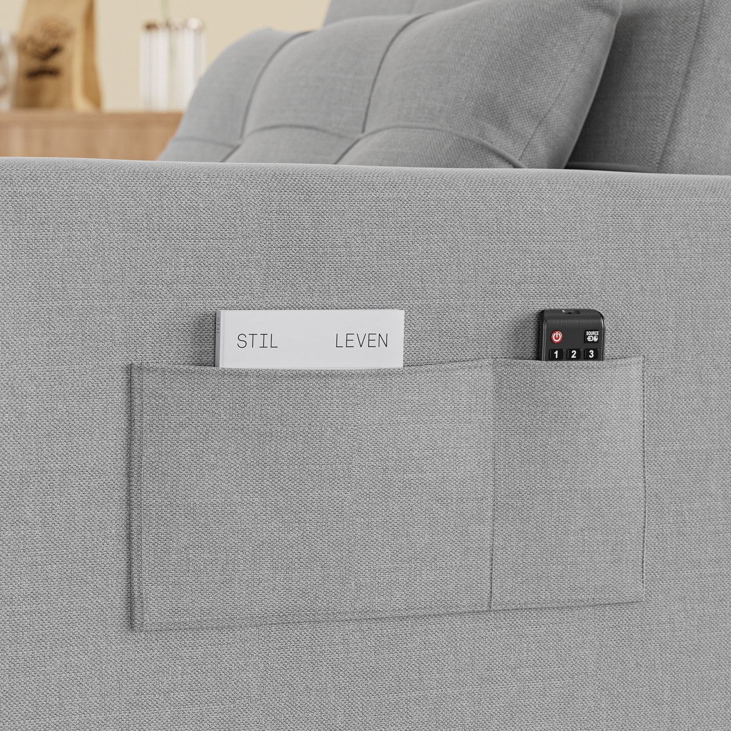 Thombrower Sofa Bed Chair Convertible, Sleeper Sofa with Pull-Out Bed, 3-in-1 Futon Couch with Reclining Backrest and Side Pocket, Light Grey