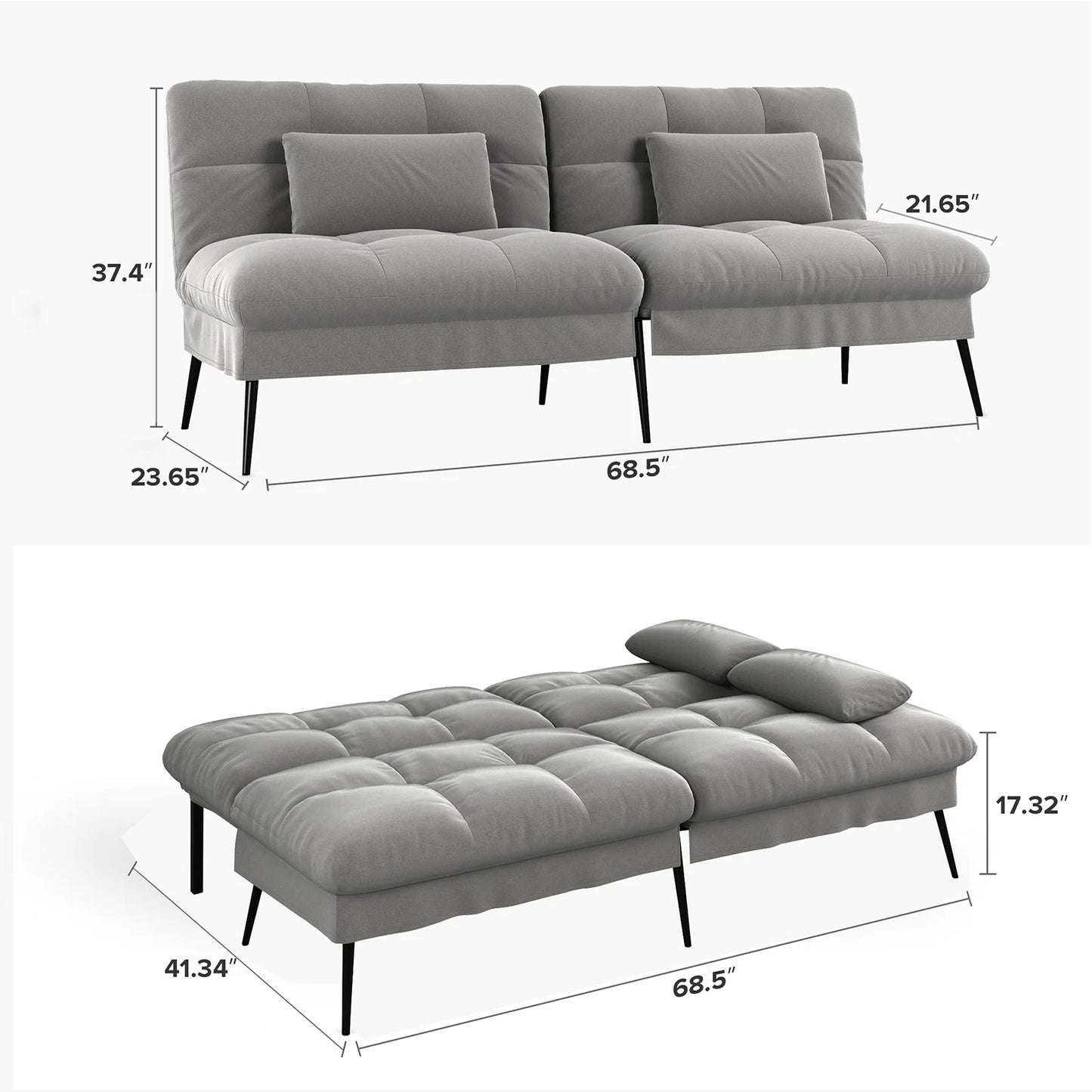 Thombrower Cloud Comfort Convertible Futon Sofa Bed, Gray