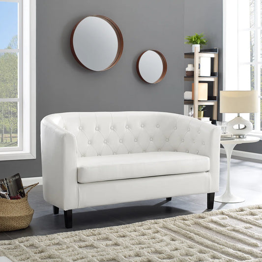 Faux Leather Loveseat, Button Tufted Barrel Loveseat, Mid-century Modern Loveseat Sofa, Sofa Couch