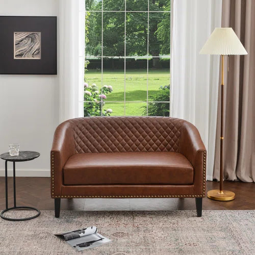 Boney Tufted Faux Leather Upholstered Small Loveseat