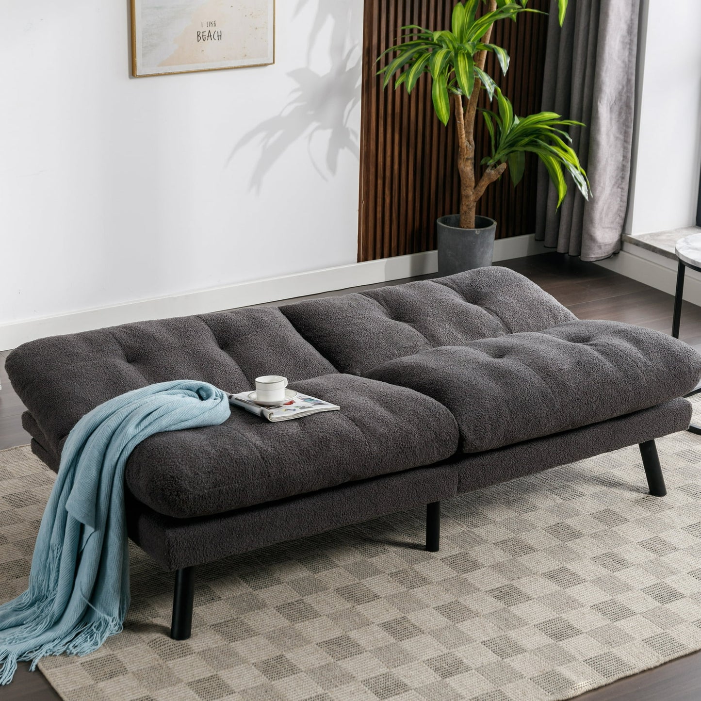 Thombrower 72" Camden Cozy Futon, Charcoal Boucle Fabric